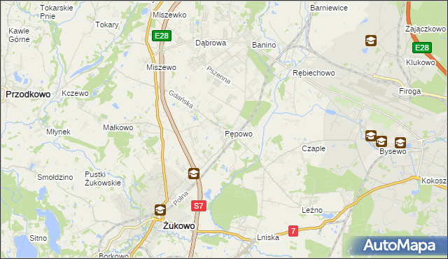 mapa Pępowo gmina Żukowo, Pępowo gmina Żukowo na mapie Targeo