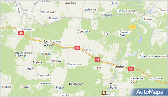 mapa Piasek gmina Janów, Piasek gmina Janów na mapie Targeo