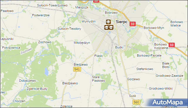 mapa Piaski gmina Sierpc, Piaski gmina Sierpc na mapie Targeo