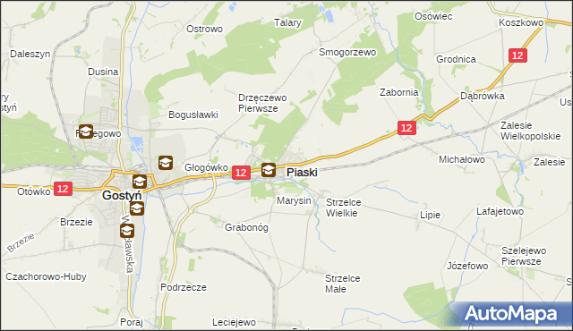 mapa Piaski powiat gostyński, Piaski powiat gostyński na mapie Targeo