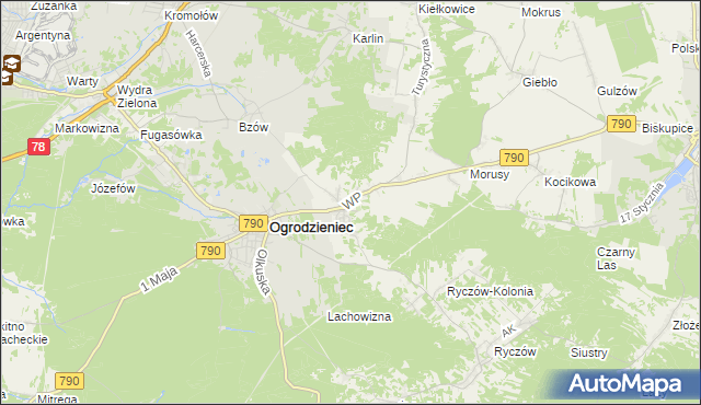mapa Podzamcze gmina Ogrodzieniec, Podzamcze gmina Ogrodzieniec na mapie Targeo