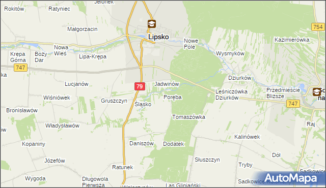 mapa Poręba gmina Lipsko, Poręba gmina Lipsko na mapie Targeo