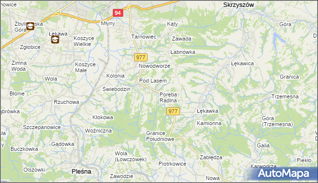 mapa Poręba Radlna, Poręba Radlna na mapie Targeo