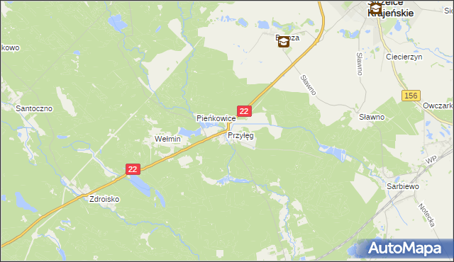 mapa Przyłęg gmina Strzelce Krajeńskie, Przyłęg gmina Strzelce Krajeńskie na mapie Targeo