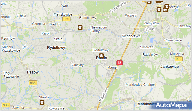 mapa Radlin powiat wodzisławski, Radlin powiat wodzisławski na mapie Targeo