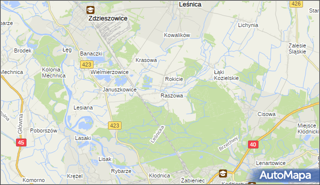 mapa Raszowa gmina Leśnica, Raszowa gmina Leśnica na mapie Targeo