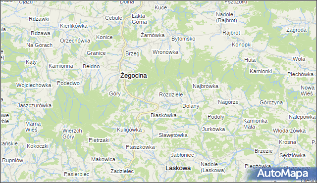 mapa Rozdziele gmina Żegocina, Rozdziele gmina Żegocina na mapie Targeo