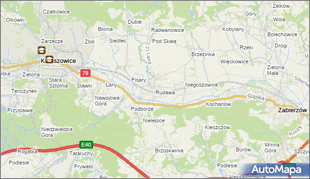 mapa Rudawa gmina Zabierzów, Rudawa gmina Zabierzów na mapie Targeo