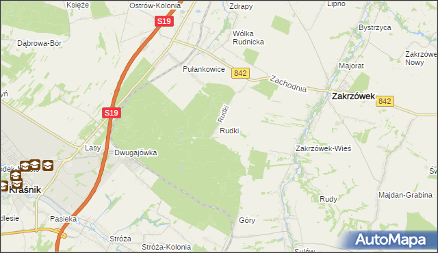 mapa Rudki gmina Zakrzówek, Rudki gmina Zakrzówek na mapie Targeo