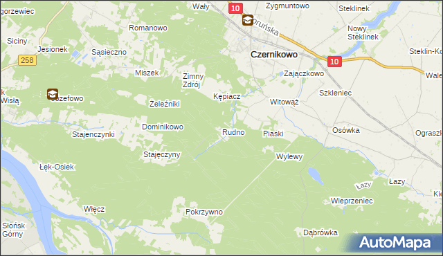 mapa Rudno gmina Czernikowo, Rudno gmina Czernikowo na mapie Targeo