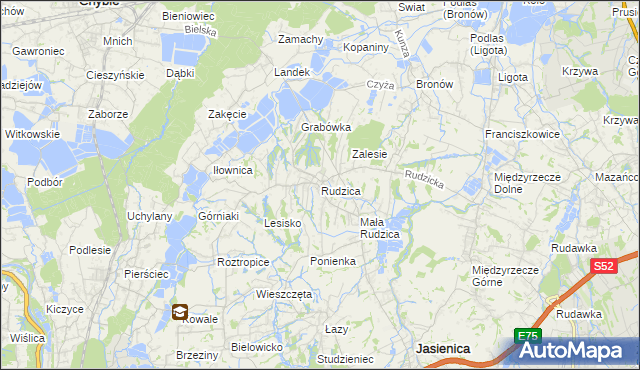 mapa Rudzica gmina Jasienica, Rudzica gmina Jasienica na mapie Targeo