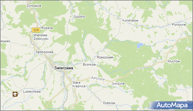 mapa Rzeszówek gmina Świerzawa, Rzeszówek gmina Świerzawa na mapie Targeo