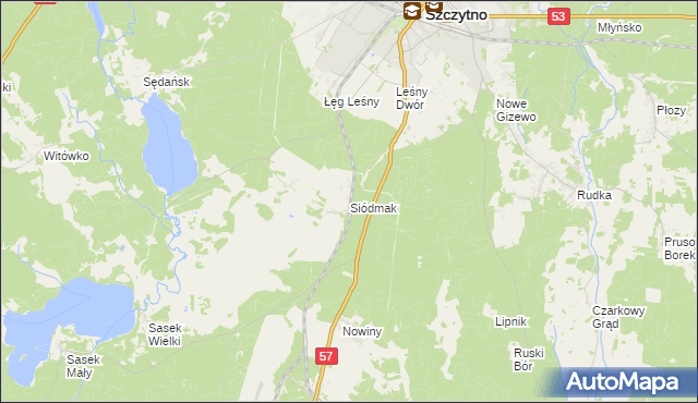 mapa Siódmak gmina Szczytno, Siódmak gmina Szczytno na mapie Targeo