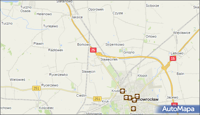 mapa Sławęcinek gmina Inowrocław, Sławęcinek gmina Inowrocław na mapie Targeo