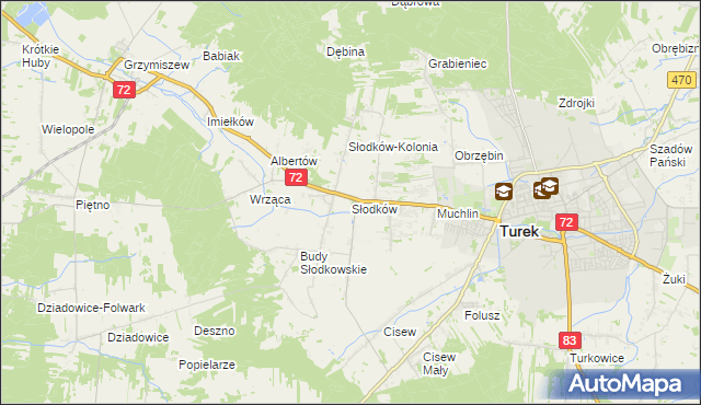 mapa Słodków gmina Turek, Słodków gmina Turek na mapie Targeo