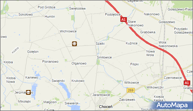 mapa Śmiłowice gmina Choceń, Śmiłowice gmina Choceń na mapie Targeo