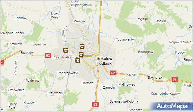 mapa Sokołów Podlaski, Sokołów Podlaski na mapie Targeo