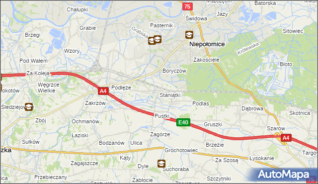 mapa Staniątki, Staniątki na mapie Targeo