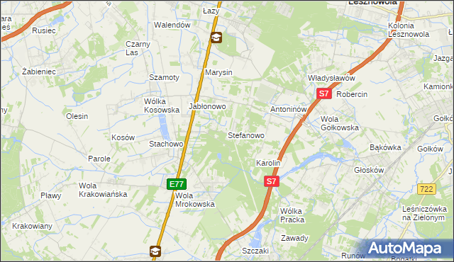 mapa Stefanowo gmina Lesznowola, Stefanowo gmina Lesznowola na mapie Targeo