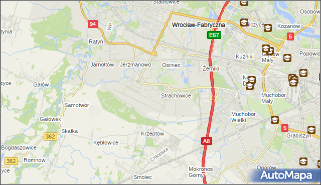 mapa Strachowice gmina Wrocław, Strachowice gmina Wrocław na mapie Targeo