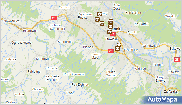 mapa Stróże Małe, Stróże Małe na mapie Targeo