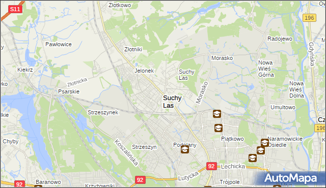 mapa Suchy Las powiat poznański, Suchy Las powiat poznański na mapie Targeo