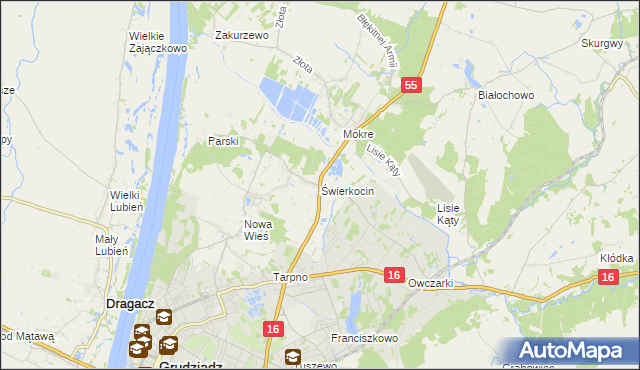mapa Świerkocin gmina Grudziądz, Świerkocin gmina Grudziądz na mapie Targeo
