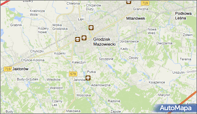 mapa Szczęsne gmina Grodzisk Mazowiecki, Szczęsne gmina Grodzisk Mazowiecki na mapie Targeo