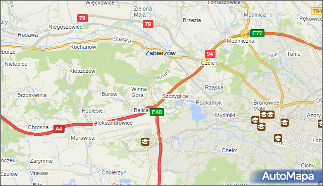 mapa Szczyglice gmina Zabierzów, Szczyglice gmina Zabierzów na mapie Targeo