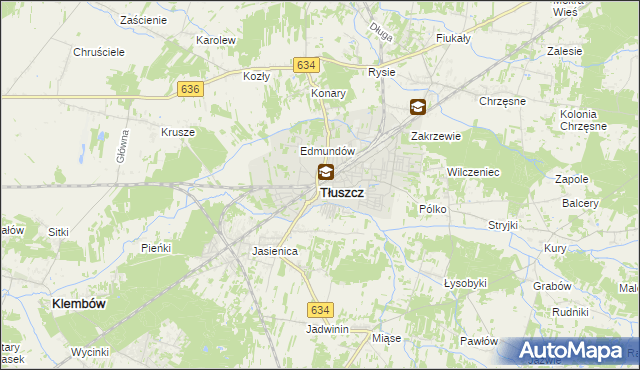 mapa Tłuszcz powiat wołomiński, Tłuszcz powiat wołomiński na mapie Targeo