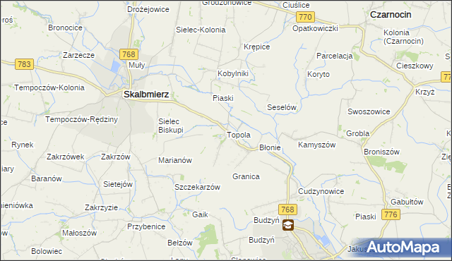 mapa Topola gmina Skalbmierz, Topola gmina Skalbmierz na mapie Targeo