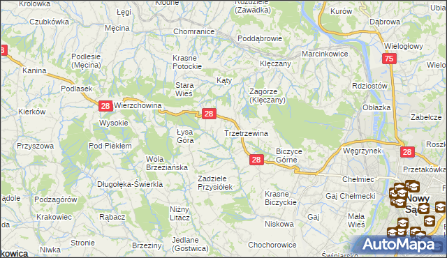 mapa Trzetrzewina, Trzetrzewina na mapie Targeo