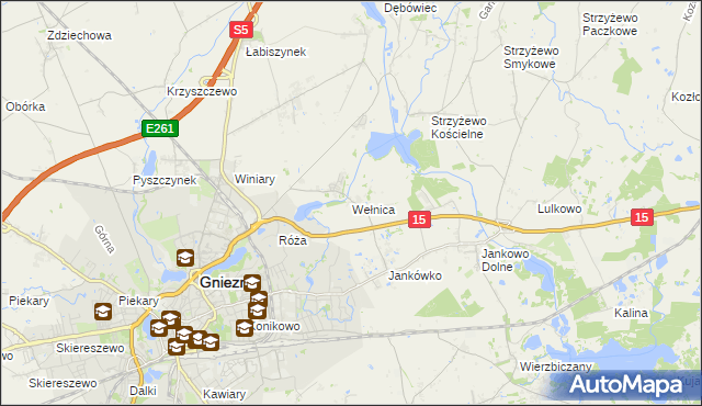 mapa Wełnica gmina Gniezno, Wełnica gmina Gniezno na mapie Targeo