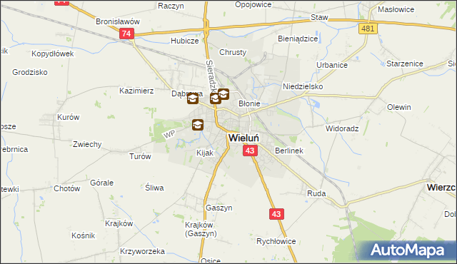 mapa Wieluń, Wieluń na mapie Targeo