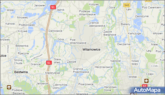 mapa Wilamowice powiat bielski, Wilamowice powiat bielski na mapie Targeo