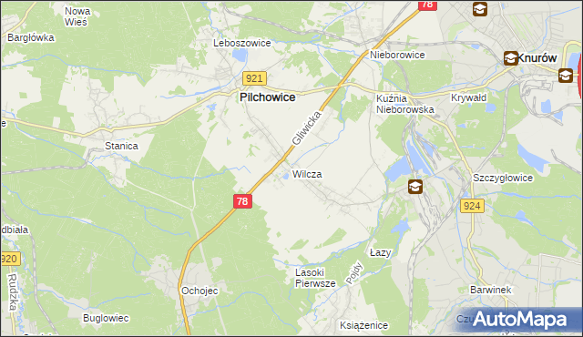 mapa Wilcza gmina Pilchowice, Wilcza gmina Pilchowice na mapie Targeo