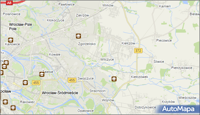 mapa Wilczyce gmina Długołęka, Wilczyce gmina Długołęka na mapie Targeo