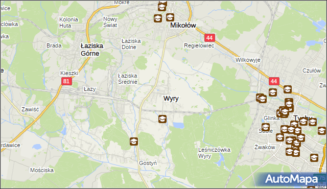 mapa Wyry, Wyry na mapie Targeo