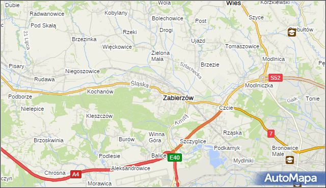 mapa Zabierzów powiat krakowski, Zabierzów powiat krakowski na mapie Targeo