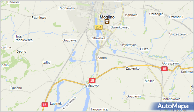 mapa Żabno gmina Mogilno, Żabno gmina Mogilno na mapie Targeo