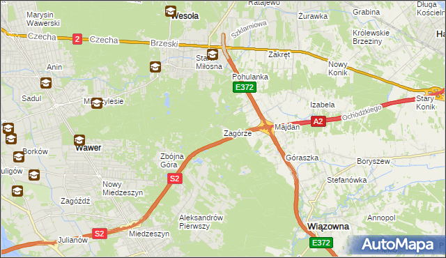 mapa Zagórze gmina Wiązowna, Zagórze gmina Wiązowna na mapie Targeo
