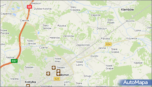 mapa Zagościniec gmina Wołomin, Zagościniec gmina Wołomin na mapie Targeo