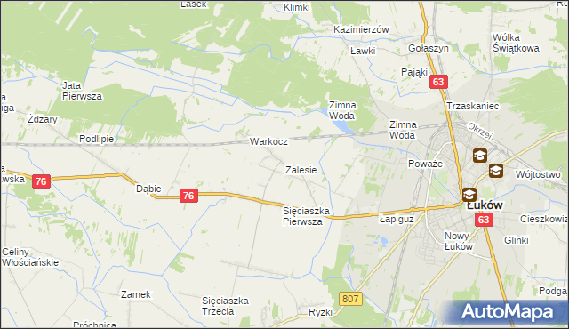 mapa Zalesie gmina Łuków, Zalesie gmina Łuków na mapie Targeo