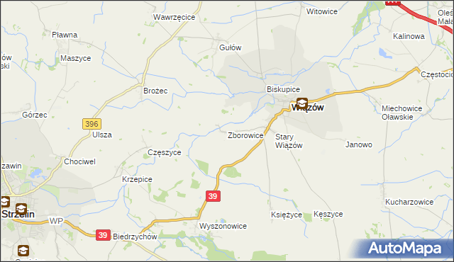 mapa Zborowice gmina Wiązów, Zborowice gmina Wiązów na mapie Targeo
