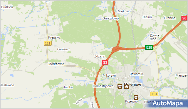 mapa Żdżary gmina Goleniów, Żdżary gmina Goleniów na mapie Targeo