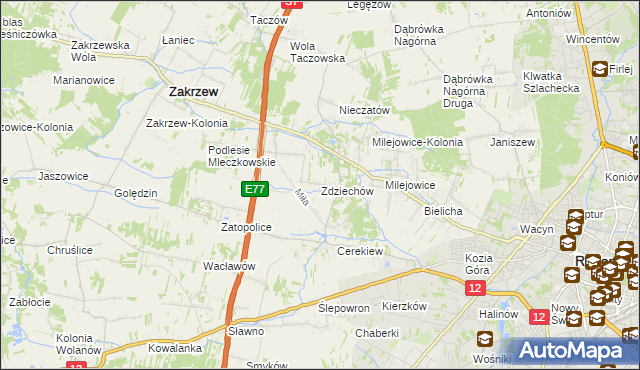 mapa Zdziechów gmina Zakrzew, Zdziechów gmina Zakrzew na mapie Targeo