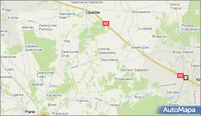 mapa Złochowice, Złochowice na mapie Targeo