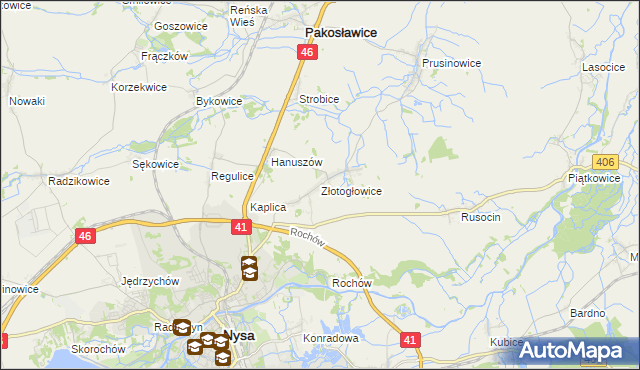 mapa Złotogłowice, Złotogłowice na mapie Targeo