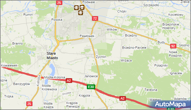 mapa Żychlin gmina Stare Miasto, Żychlin gmina Stare Miasto na mapie Targeo