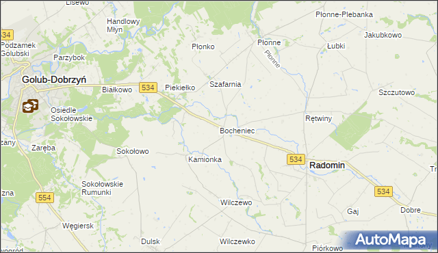 mapa Bocheniec gmina Radomin, Bocheniec gmina Radomin na mapie Targeo